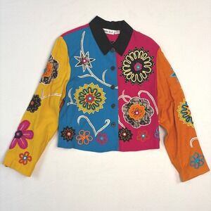 Tunique‎ Vintage Colorblock Embroidered Floral Mirror Jacket Womens Medium Boho